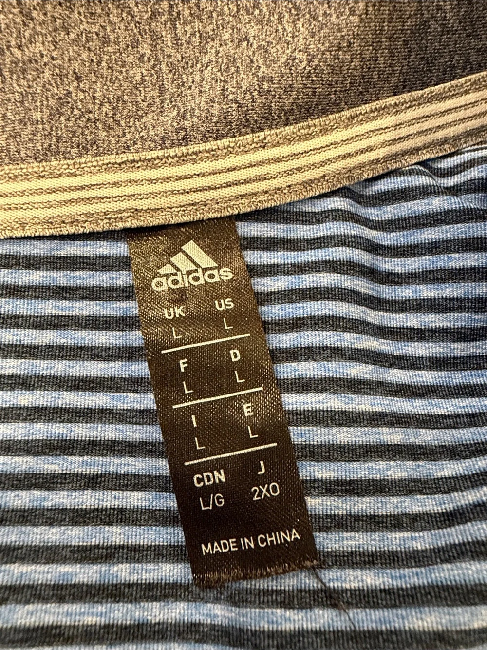 adidas Gray and Blue Striped Polo with Pink Logo